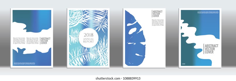 Blue cover set. Exotic flyer on light background.  Fluid poster design.  Brochure template design. Business backdrop. Stylish vector cover design.  Abstract gradient retro texture.