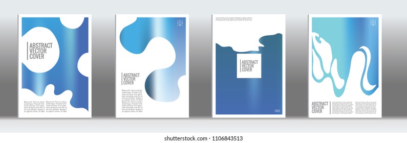 Blue cover set. Exotic flyer on light background.  Fluid poster design.  Brochure foil design. Business backdrop. Stylish vector cover design.  Abstract gradient vintage texture.