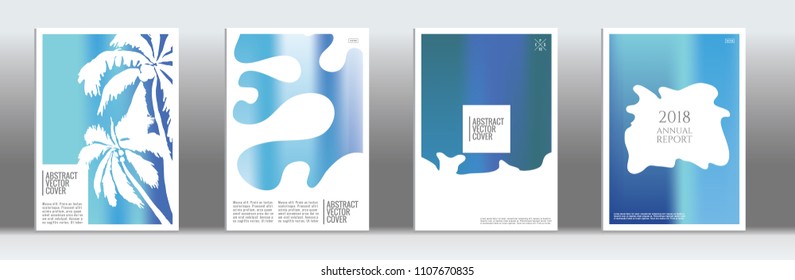 Blue cover set. Exotic flyer on light background.  Fluid poster design.  Brochure foil design. Blue and white backdrop. Stylish vector cover design.  Abstract gradient retro texture.