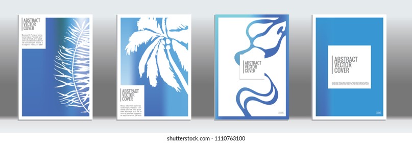 Blue cover set. Exotic flyer on light background.  Liquid design. Brochure template design. Blue and white backdrop. Stylish vector cover design.  Abstract gradient vintage texture.