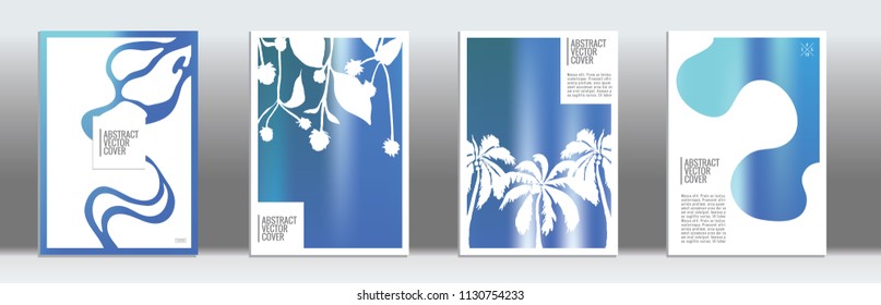 Blue cover set. Exotic flyer on light background.  Fluid poster design.  Brochure template design. Business backdrop. Stylish vector cover design.  Abstract gradient retro texture.