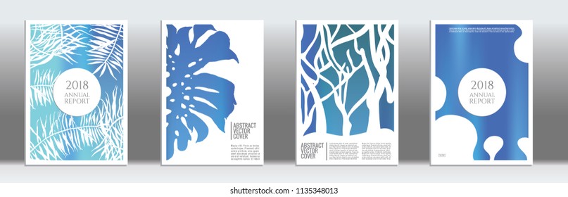 Blue cover set. Exotic flyer on light background.  Liquid design. Brochure foil design. Blue and white backdrop. Stylish vector cover design.  Abstract gradient vintage texture.