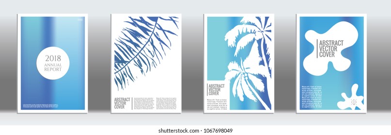 Blue cover set. Minimal flyer on light background.  Fluid poster design.  Brochure foil design. Business backdrop. Stylish vector cover design.  Abstract gradient retro texture.