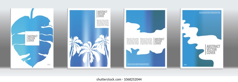 Blue cover set. Minimal flyer on light background.  Fluid poster design.  Brochure template design. Business backdrop. Stylish vector cover design.  Abstract gradient vintage texture.