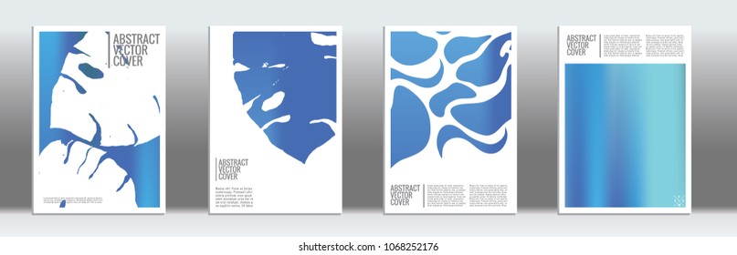Blue cover set. Minimal flyer on light background.  Fluid poster design.  Brochure foil design. Blue and white backdrop. Stylish vector cover design.  Abstract gradient vintage texture.
