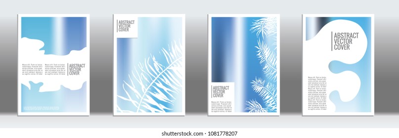 Blue cover set. Minimal flyer on light background.  Liquid design. Brochure template design. Blue and white backdrop. Stylish vector cover design.  Abstract gradient vintage texture.