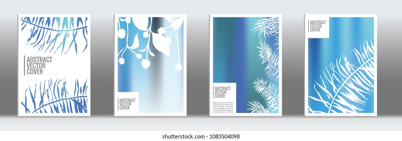 Blue cover set. Minimal flyer on light background.  Fluid poster design.  Brochure template design. Blue and white backdrop. Stylish vector cover design.  Abstract gradient retro texture.