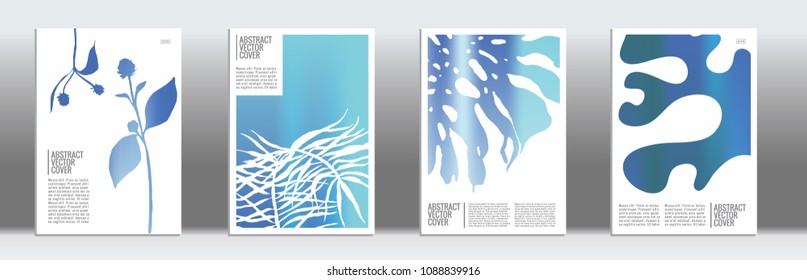 Blue cover set. Minimal flyer on light background.  Liquid design. Brochure foil design. Business backdrop. Stylish vector cover design.  Abstract gradient retro texture.
