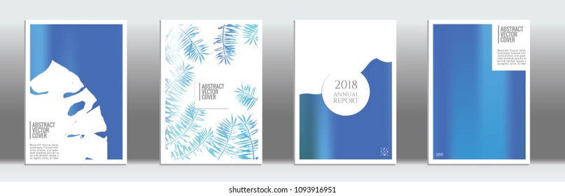 Blue cover set. Minimal flyer on light background.  Fluid poster design.  Brochure template design. Blue and white backdrop. Stylish vector cover design.  Abstract gradient vintage texture.