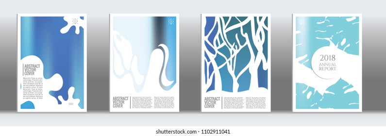 Blue cover set. Minimal flyer on light background.  Fluid poster design.  Brochure template design. Business backdrop. Stylish vector cover design.  Abstract gradient vintage texture.