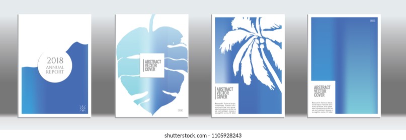 Blue cover set. Minimal flyer on light background.  Fluid poster design.  Brochure foil design. Business backdrop. Stylish vector cover design.  Abstract gradient retro texture.
