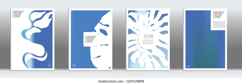Blue cover set. Minimal flyer on light background.  Liquid design. Brochure template design. Blue and white backdrop. Stylish vector cover design.  Abstract gradient retro texture.