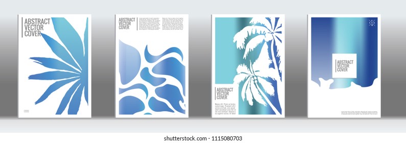 Blue cover set. Minimal flyer on light background.  Liquid design. Brochure foil design. Business backdrop. Stylish vector cover design.  Abstract gradient vintage texture.