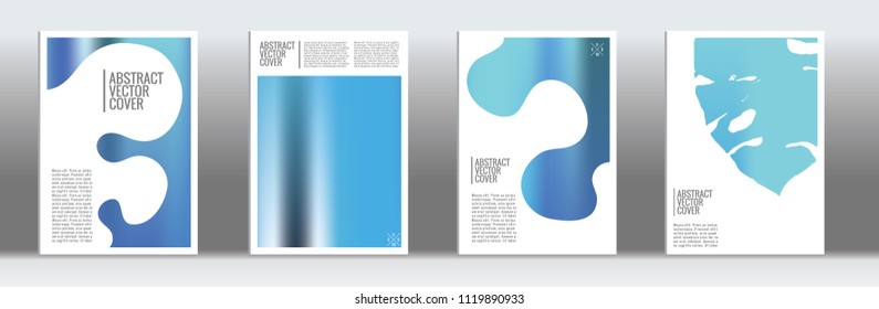 Blue cover set. Minimal flyer on light background.  Fluid poster design.  Brochure template design. Business backdrop. Stylish vector cover design.  Abstract gradient vintage texture.