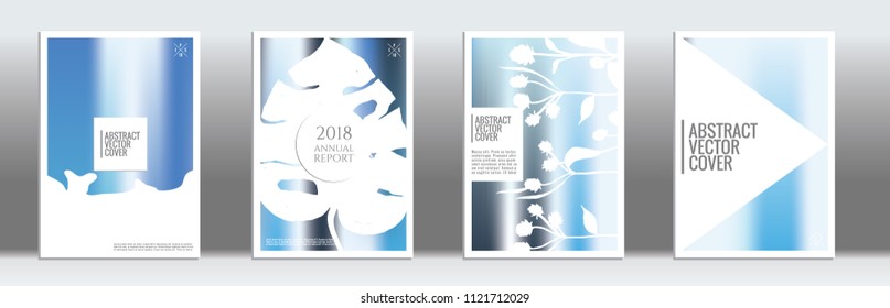 Blue cover set. Minimal flyer on light background.  Fluid poster design.  Brochure template design. Business backdrop. Stylish vector cover design.  Abstract gradient retro texture.