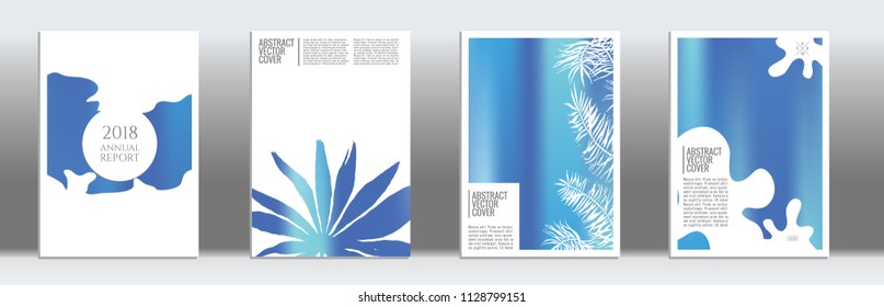 Blue cover set. Minimal flyer on light background.  Fluid poster design.  Brochure template design. Blue and white backdrop. Stylish vector cover design.  Abstract gradient retro texture.