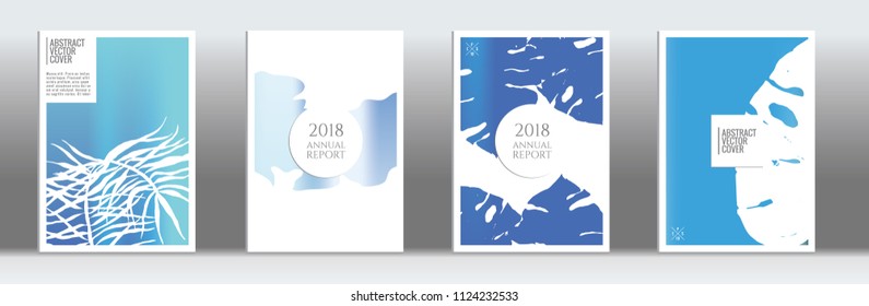 Blue cover set. Tropical flyer on light background.  Liquid design. Brochure foil design. Blue and white backdrop. Stylish vector cover design.  Abstract gradient vintage texture.