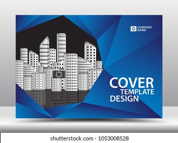 Blue cover template for business industry, Real Estate, building, home, Machinery. Horizontal layout, brochure flyer, annual report, book, advertisement, printing media, polygonal background vector.