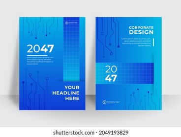 Blaue Titelvorlage mit technischem Hintergrund-Konzept. Abstrakte Technologie-Abdeckung mit Schalttafel. Design-Konzept für High-Tech-Broschüren. Futuristisches Geschäftslayout