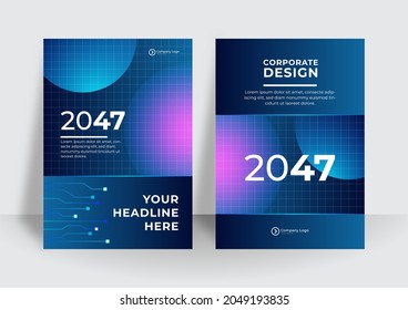 Blue cover template with tech background concept. Abstract technology cover with circuit board. High tech brochure design concept. Set of Futuristic business layout