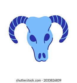 Blue cow skull hand drawn illustration. Yallowenn west skull illustration 