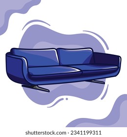 Blue Cozy Sofa, interior furniture illustration vector