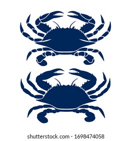 Blue Crab on white background. Clean, modern vector logo design, symbol or icon in simple flat style. Silhouette of crab. Vector illustration.
