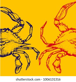 blue crabs on yellow background