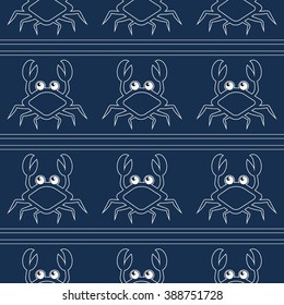 Blue crabs, Seamless nautical pattern with silhouettes of crabs, sea life