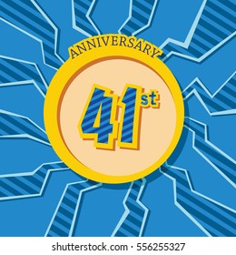 blue crack background and yellow circle 41st anniversary flat design vector for kids birthday, shop, business, and various event