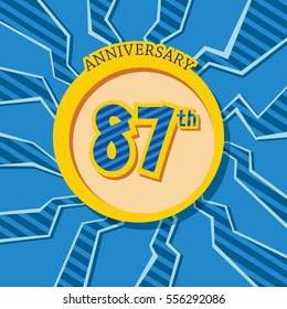blue crack background and yellow circle 87th anniversary flat design vector for kids birthday, shop, business, and various event