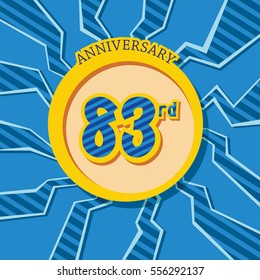 blue crack background and yellow circle 83rd anniversary flat design vector for kids birthday, shop, business, and various event