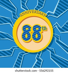 blue crack background and yellow circle 88th anniversary flat design vector for kids birthday, shop, business, and various event