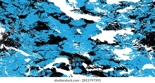 Blue cracked paint texture background with grunge distressed surface, peeling layers and high-contrast black and white pattern. Rough, weathered abstract texture ideal for design, collage, wallpaper and artistic projects.