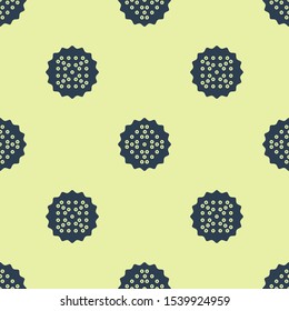 Blue Cracker biscuit icon isolated seamless pattern on yellow background. Sweet cookie.  Vector Illustration