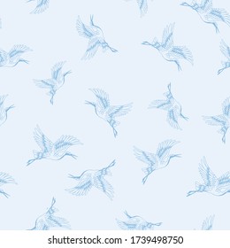 Blaue Kranvögel Vector Nahtlose Muster