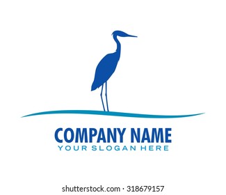 blue crane stork heron egret bird silhouette vector logo icon