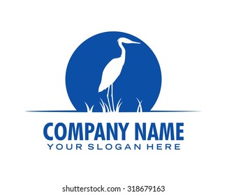 blue crane stork heron egret bird silhouette vector logo icon