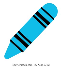Blue crayon with black stripes on white background icon