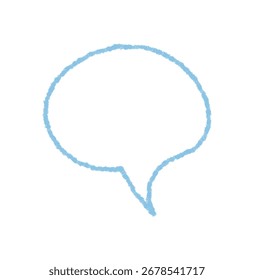 Icono azul de la burbuja del discurso del contorno del crayón en un estilo simple. La caja de chat con el detalle del globo del mensaje de la conversación y de la charla, la línea de contorno y el color azul suave crean un elemento amistoso de la comunicación para el arte