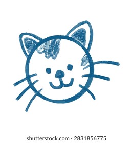 Blue Crayon Scribble Cat Face Hand Drawn Doodle