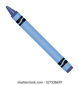 Blue Crayon Vector Icon Isolated, Preschool, Drawing. Wax Crayon