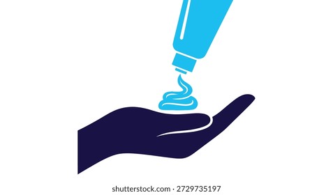 A blue cream application is depicted with a distinctive and bold silhouette style.