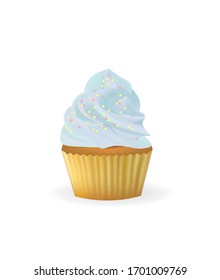 Blue cream cupcake, vector illustration