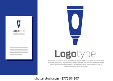 Blue Cream or lotion cosmetic tube icon isolated on white background. Body care products for men. Logo design template element. Vector Illustration