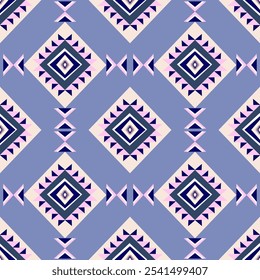 Blue and cream Navajo tribal vector seamless pattern. Native American ornament. Ethnic Southwestern decor style. Boho geometric ornament. Mexican blanket, rug. Woven carpet illustration.
