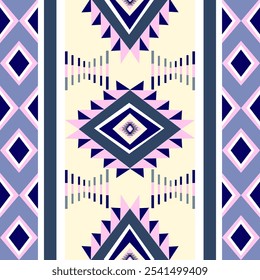 Blue and cream Navajo tribal vector seamless pattern. Native American ornament. Ethnic Southwestern decor style. Boho geometric ornament. Mexican blanket, rug. Woven carpet illustration.