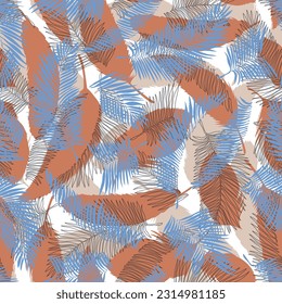 blue cream and orange seamless vector leaf pattern of white