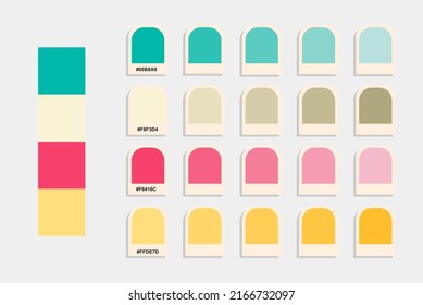 Blue cream pink yellow color palette, pastel colors catalog, design and edit idea, colour matching, rgb pantone colors, harmonious colours palette sample