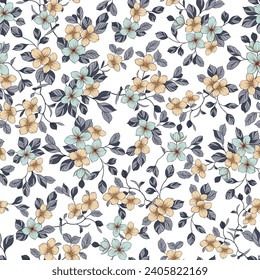 blue and cream seamless vector small vector stock flowers with grey leaves pattern of white